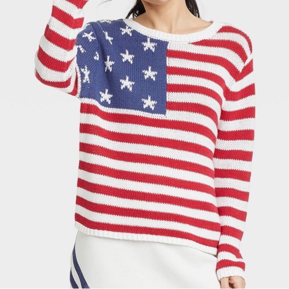 Grayson Threads Red White and Blue American Flag Crew Neck Sweater